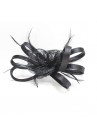 Pince Broche Mariage Fleur Sisal Plumes Ruban Satiné Noir