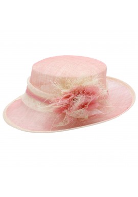 Chapeau Mariage Sisal Fleur Frisé Plume Rose