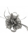 Pince Broche Mariage Ondulée Sisal Perlées Plumes Gris