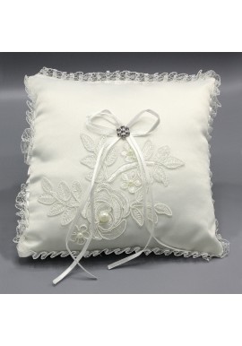 Coussin Mariage Porte Alliances Noeud Ruban Ivoire Strass Borderie