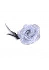 Pince Broche Mariage Fleur Tissu Scintillant Strass Gris