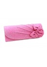 Pochette Satin Mariage Scintillant Fleur Rose