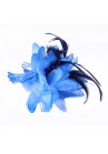 Pince Broche Elastique Mariage Fleur Tulle Dentelle Perlée Bleu Marine