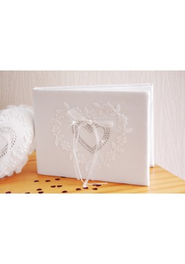 Livre d'Or Mariage Blanc Coeur Strass Broderie 