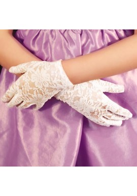 Gants de Cérémonie Mariage Fille Dentelle Blanc