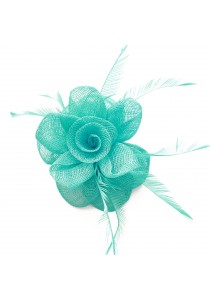 Pince Broche Mariage Fleur Pensé Plumes Bleu Turquoise