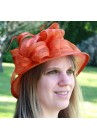 Chapeau Mariage Ceremonie  Rubans Fleur Plume Orange 