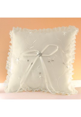 Coussin Mariage Porte Alliances Ivoire Dentelle Borderie Strass