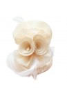 Pince Broche Mariage Double Fleur Plumes Ivoire