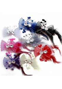 Pince Mariage Tulle Strass Perles Scintillant (Bleu, Rose, Ivoire, Rouge, Violet, Gris, Noir, Blanc)
