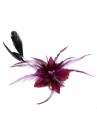 Pince Broche Ceremonie Soirée Mariage Fleur Plumes Strass Violet Aubergine