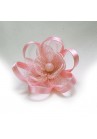 Pince Broche Mariage Fleur Plumes Bouton Ruban Rose