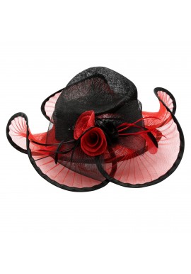 Chapeau Mariage Panier Fleur Noir et Rouge