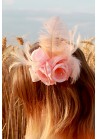 Pince Broche Mariage Tulle Plume Strass  Rose Corail