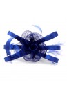 Pince Broche Mariage Fleur Sisal Plumes Ruban Satiné Bleu Roy