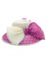 Chapeau Capeline Mariage Ceremonie Gros Noeud Plume Pois Rose Fushia