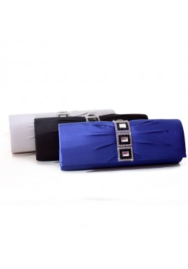 Pochette Mariage Satin Bande Strass (Bleu, Noir, Argent)