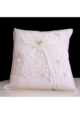 Coussin Mariage Porte Alliances Noeud Ruban Ivoire Strass Perle Borderie