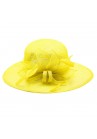 Chapeau Noeud Mariage Capeline Plume Feuilles Palmier Jaune