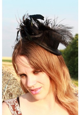 Mini Chapeau Mariage Bibi Plumes Noir