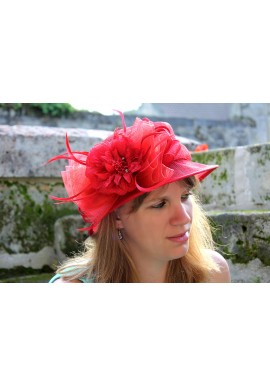 Chapeau Mariage Noeud Fleur Et Tulle Rouge