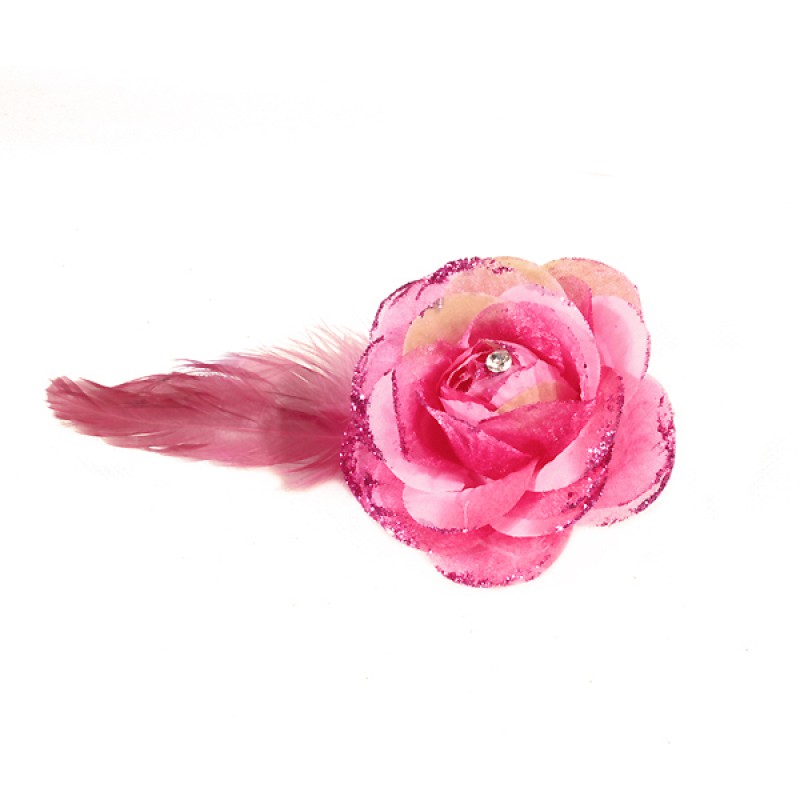 Pince Broche Mariage Fleur Tissu Scintillant Strass Rose