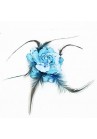 Broche Chouchou Mariage Fleur Tissu Strass Bleu