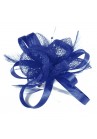 Pince Broche Mariage Fleurs Perlées Plumes Bleu Roy