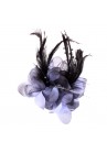 Pince Broche Mariage Fleur Organza Perlés Plumes Gris